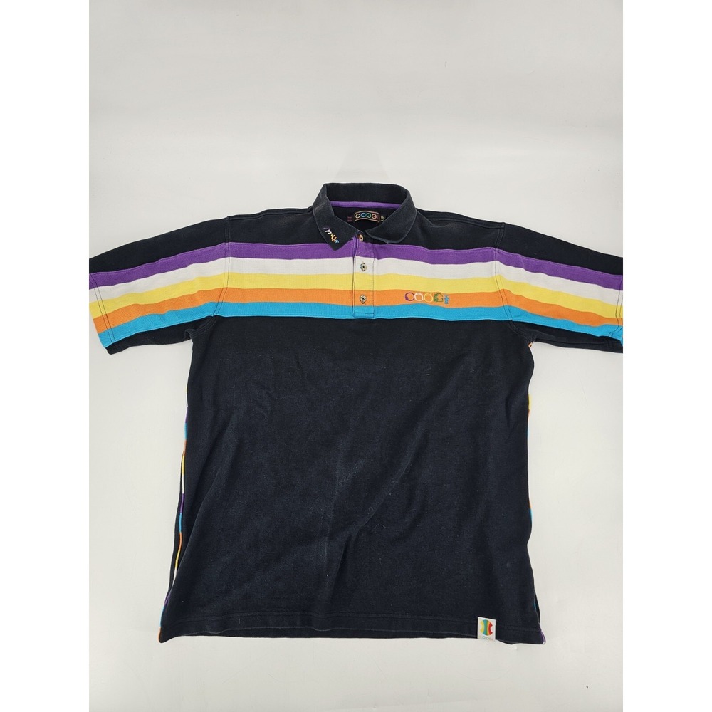 Vintage COOGI Striped‎ Polo Shirt Men's XL Short Sleeve Multi Color Embroidered